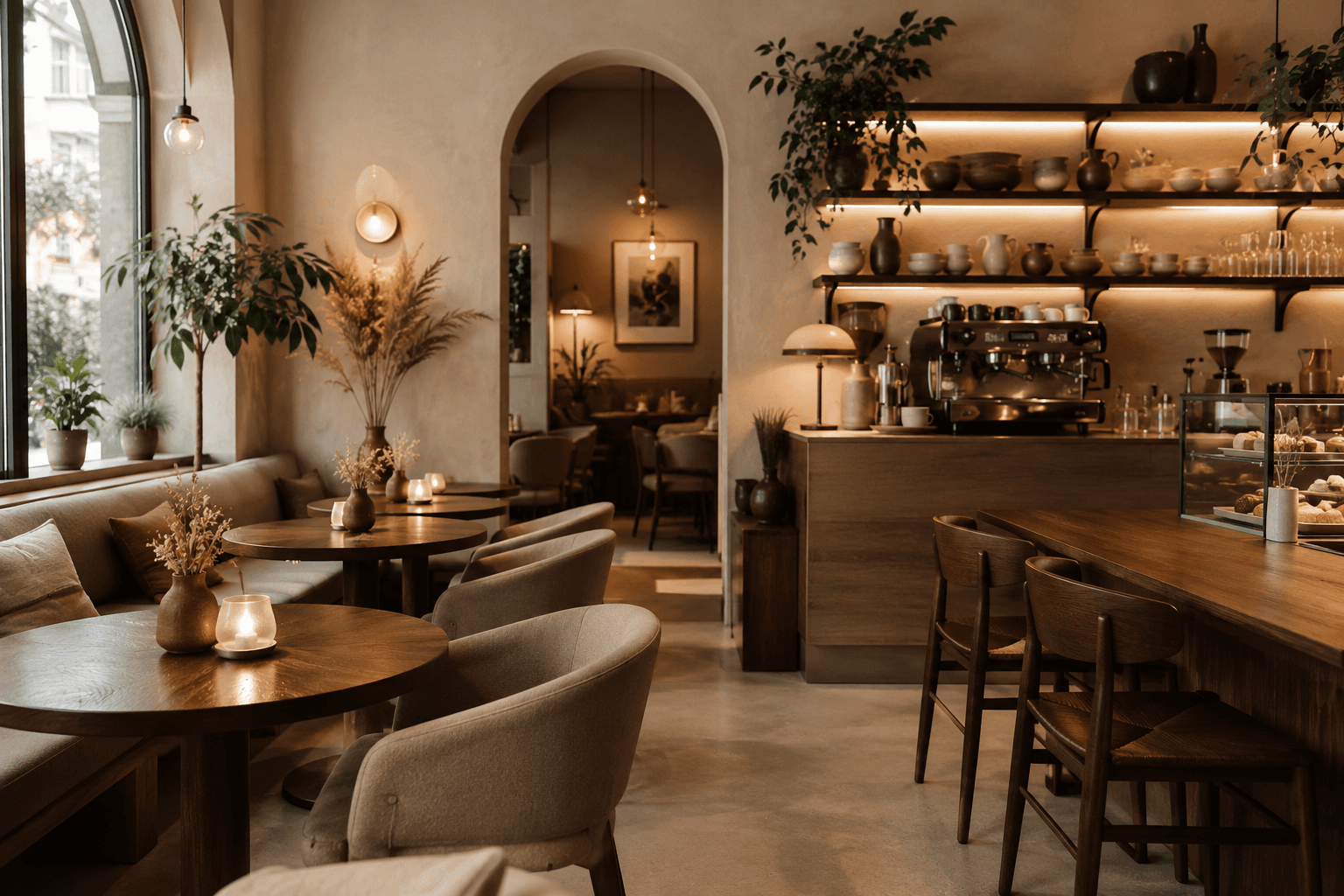 Minimalistyczne wnętrze kawiarni Café Luna